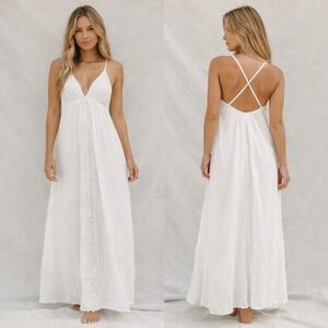 NEW Wallflower Gauze Maxi Dress Sz S White Lace Trim Boho Cottagecore Festival